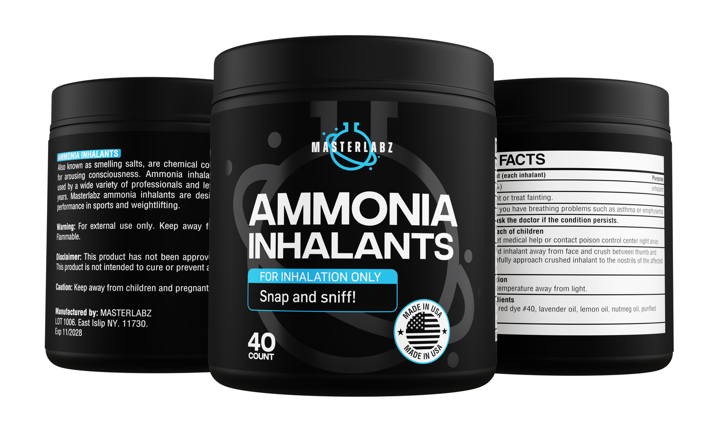 MASTERLABZ AMMONIA INHALANTS AMPOULES (40 PACK) CRUSHABLE AMPULES